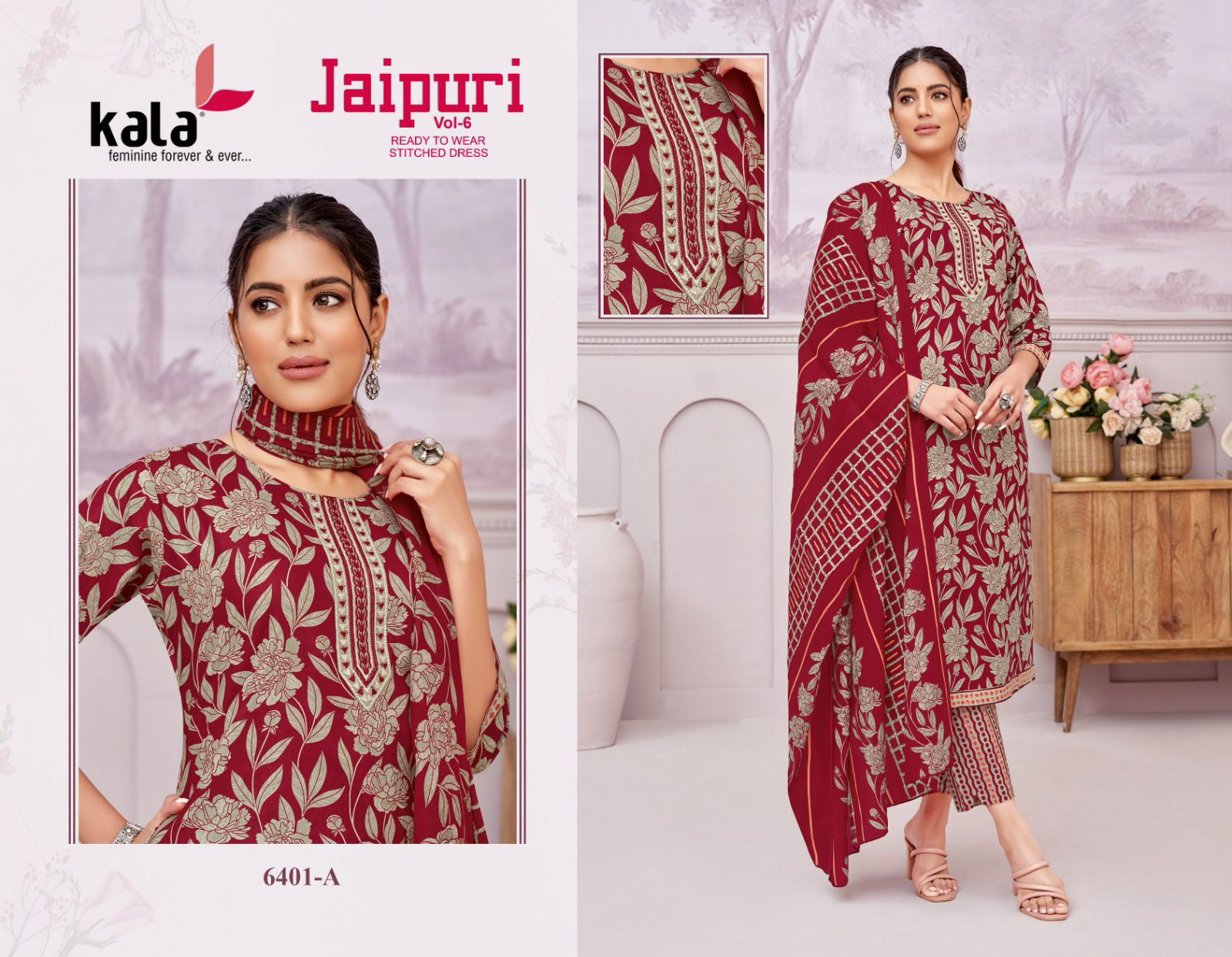 Jaipuri Vol 6 By Kala Cotton Printed Kurti With Bottom Dupatta Exporters In India